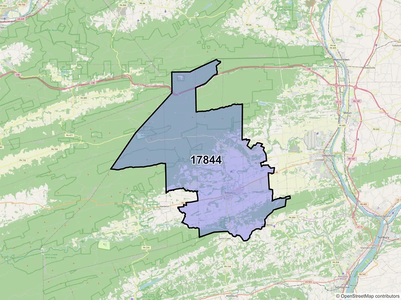 Map of ZIP Code 17844 — Mifflinburg, PA