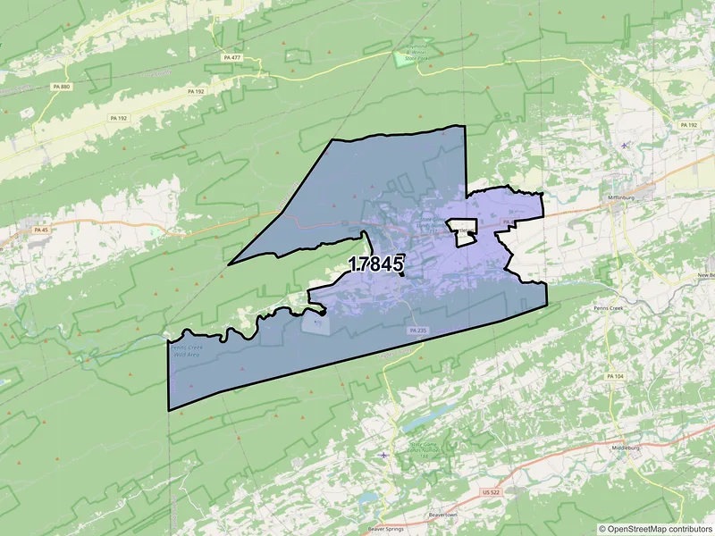 Map of ZIP Code 17845 — Millmont, PA