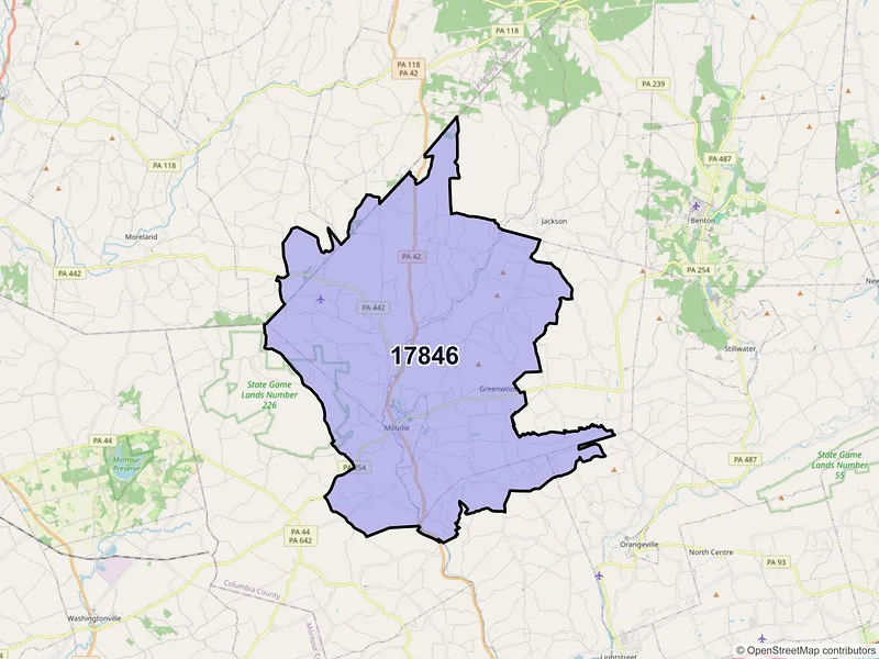 Map of ZIP Code 17846 — Millville, PA