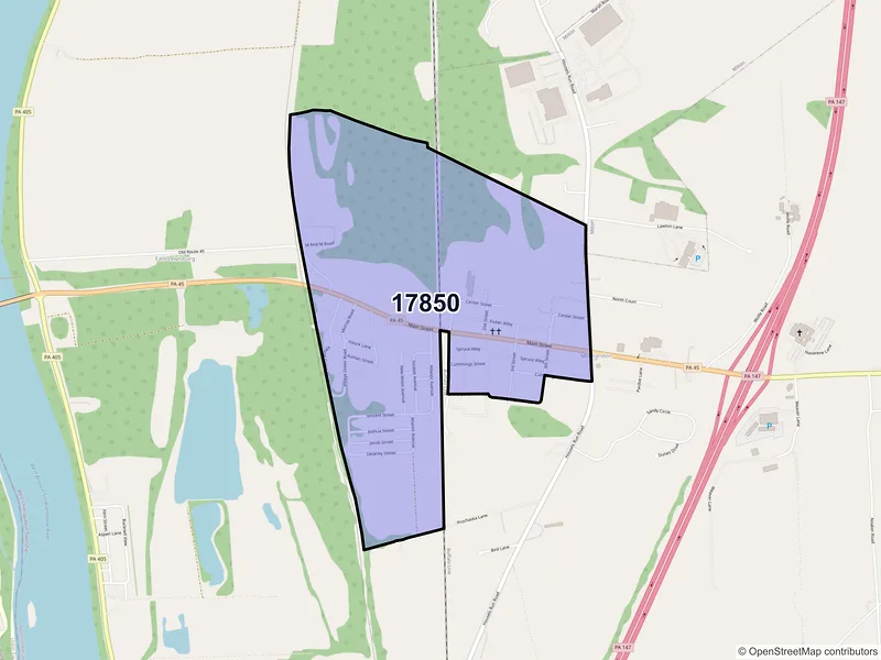 Map of Montandon, Pennsylvania and ZIP codes