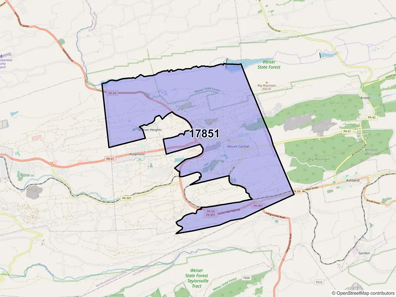 Map of ZIP Code 17851 — Mount Carmel, PA