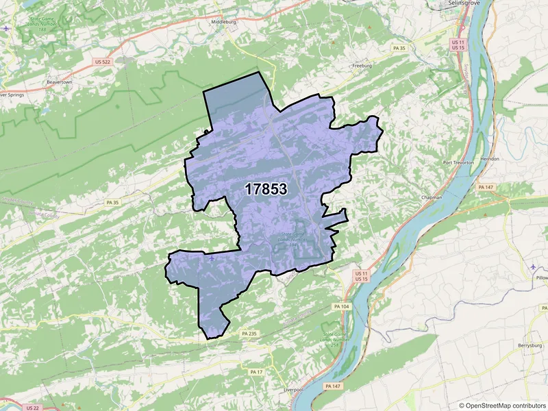 Map of Mount Pleasant Mills, Pennsylvania and ZIP codes