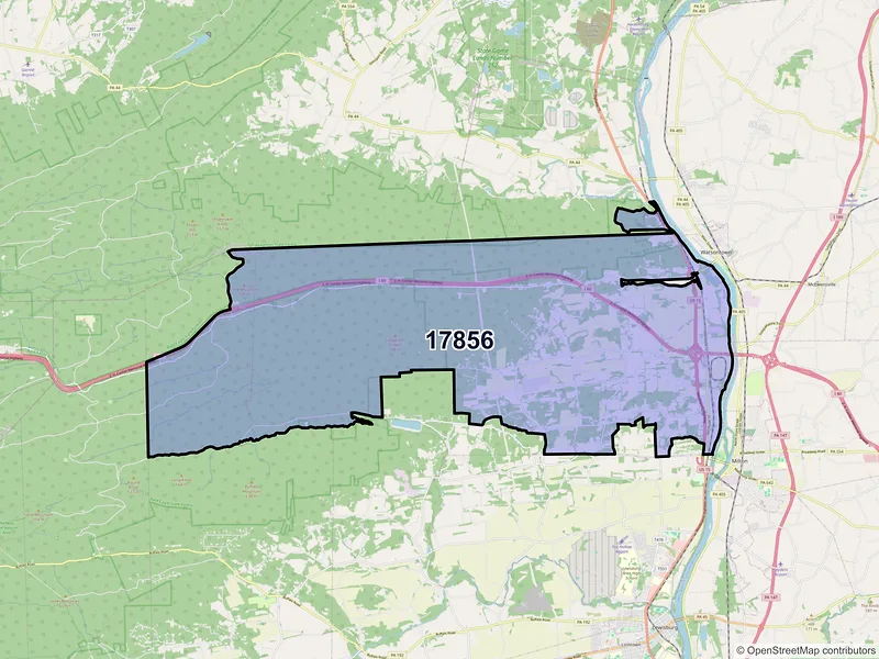 Map of New Columbia, Pennsylvania and ZIP codes