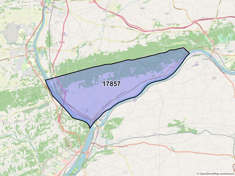 Map of Northumberland, Pennsylvania and ZIP codes