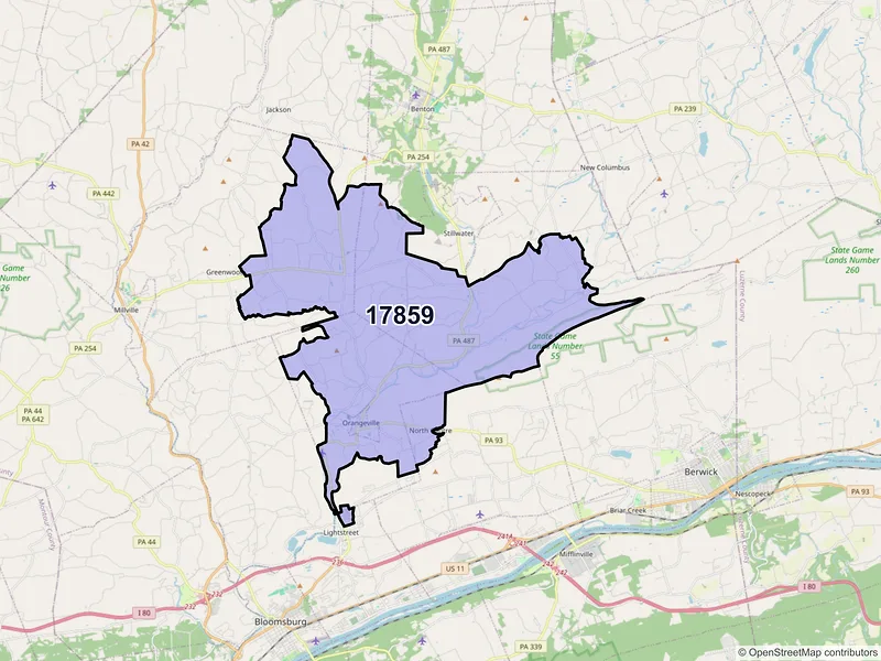 Map of ZIP Code 17859 — Orangeville, PA