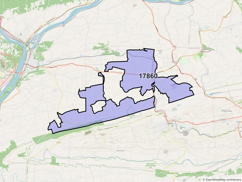 Map of ZIP Code 17860 — Paxinos, PA