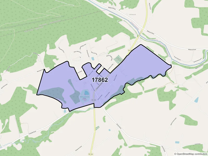 Map of Penns Creek, Pennsylvania and ZIP codes