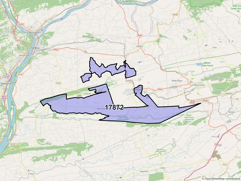 Map of Shamokin, Pennsylvania and ZIP codes