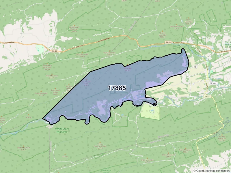 Map of Weikert, Pennsylvania and ZIP codes