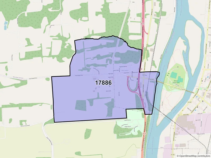 Map of ZIP Code 17886 — West Milton, PA