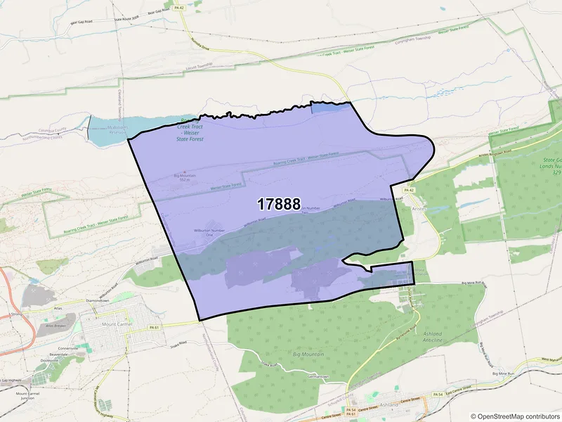 Map of ZIP Code 17888 — Wilburton, PA