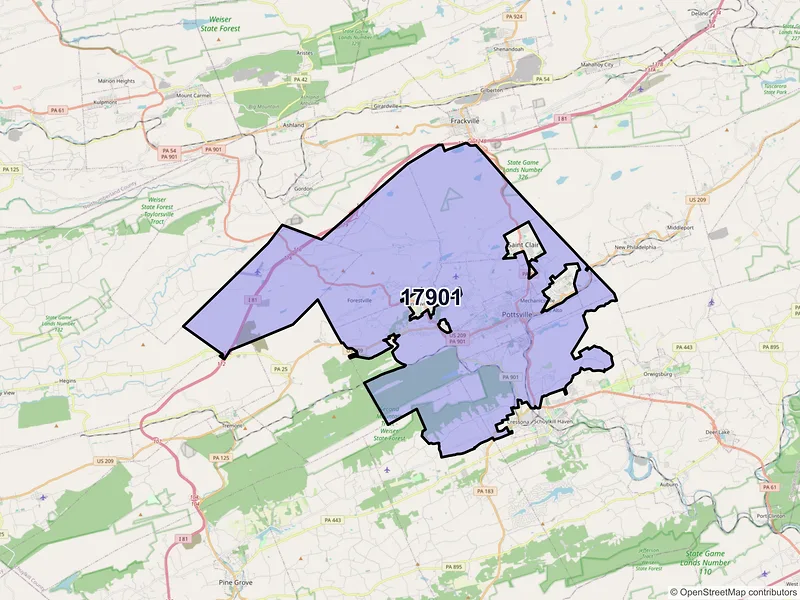 Map of ZIP Code 17901 — Pottsville, PA