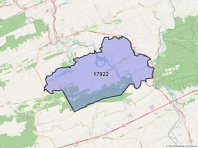 Map of Auburn, Pennsylvania and ZIP codes
