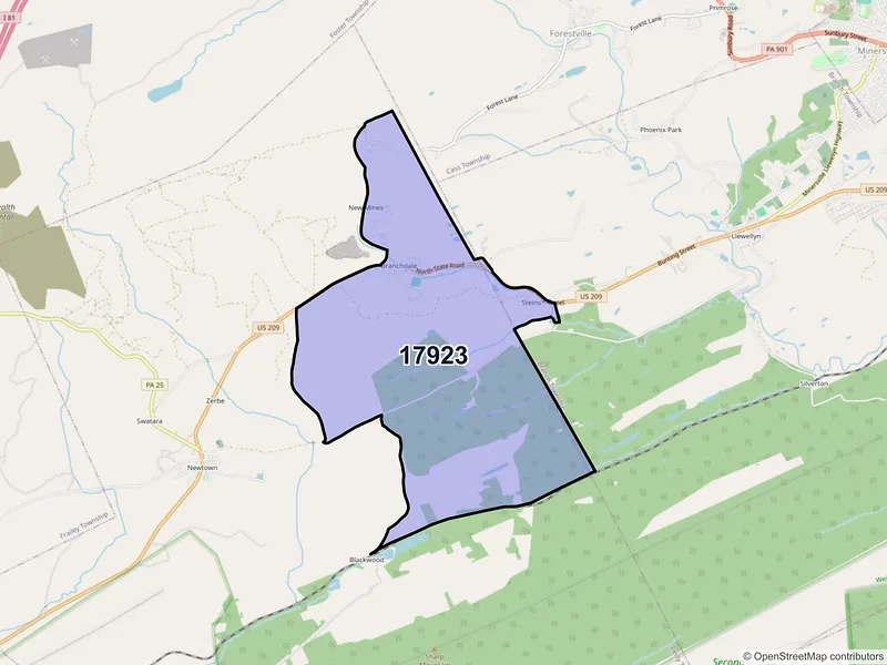 Map of Branchdale, Pennsylvania and ZIP codes