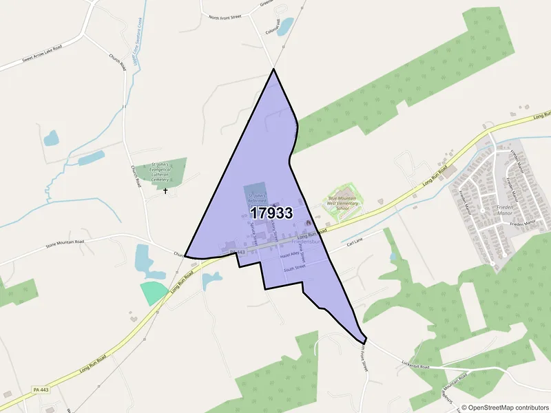 Map of Friedensburg, Pennsylvania and ZIP codes