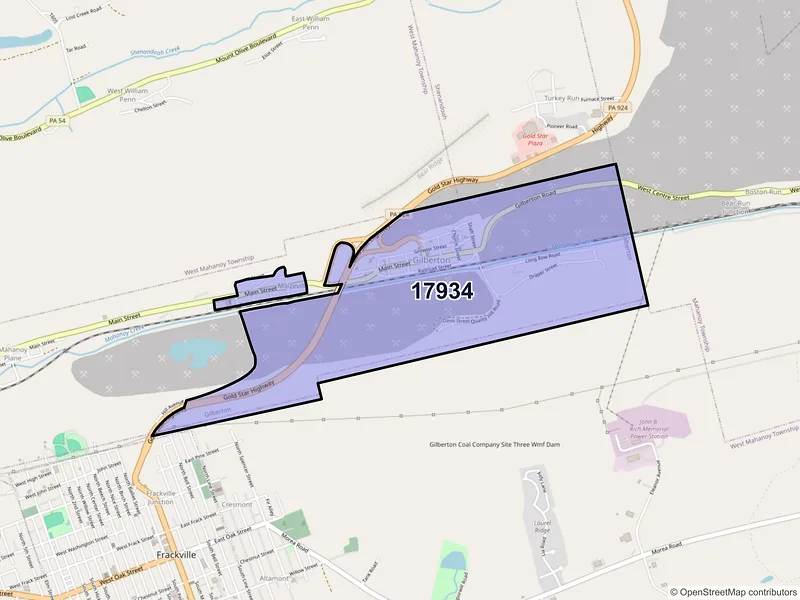 Map of Gilberton, Pennsylvania and ZIP codes