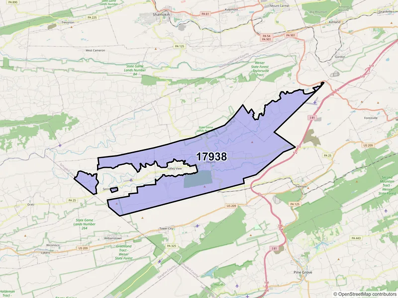 Map of Hegins, Pennsylvania and ZIP codes