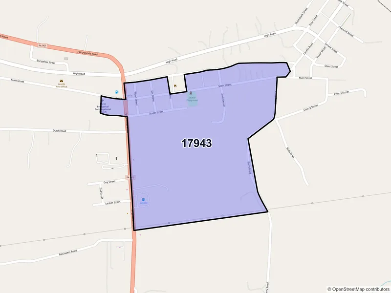 Map of Lavelle, Pennsylvania and ZIP codes