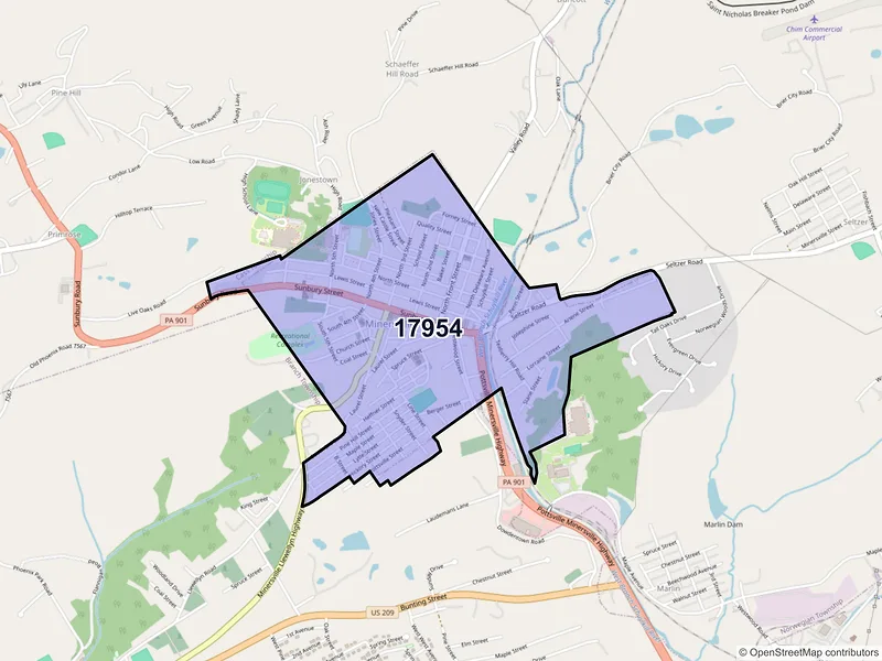 Map of ZIP Code 17954 — Minersville, PA
