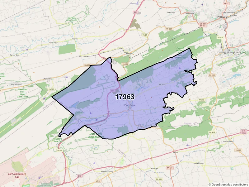 Map of ZIP Code 17963 — Pine Grove, PA