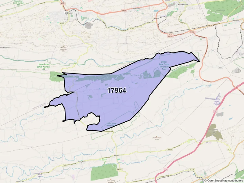 Map of ZIP Code 17964 — Pitman, PA