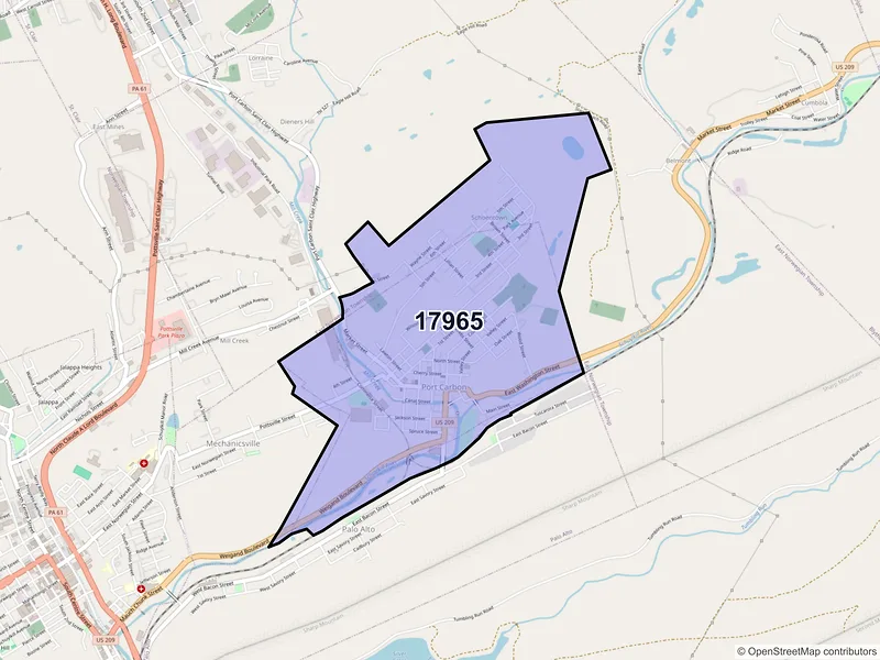 Map of Port Carbon, Pennsylvania and ZIP codes