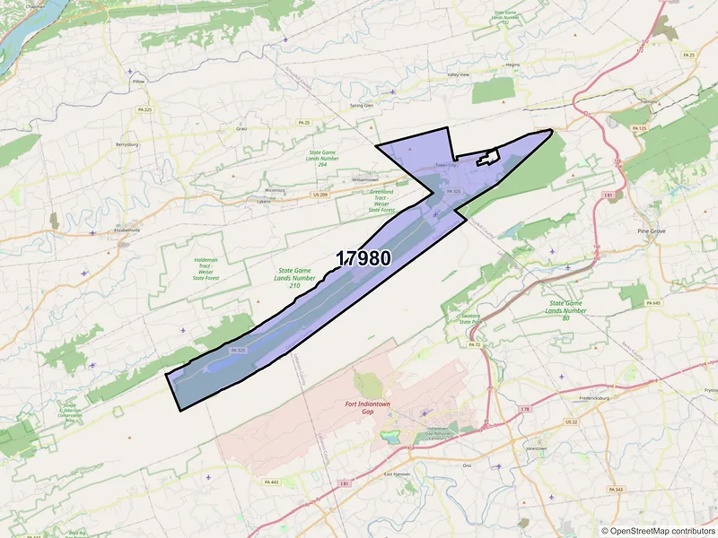 Map of ZIP Code 17980 — Tower City, PA