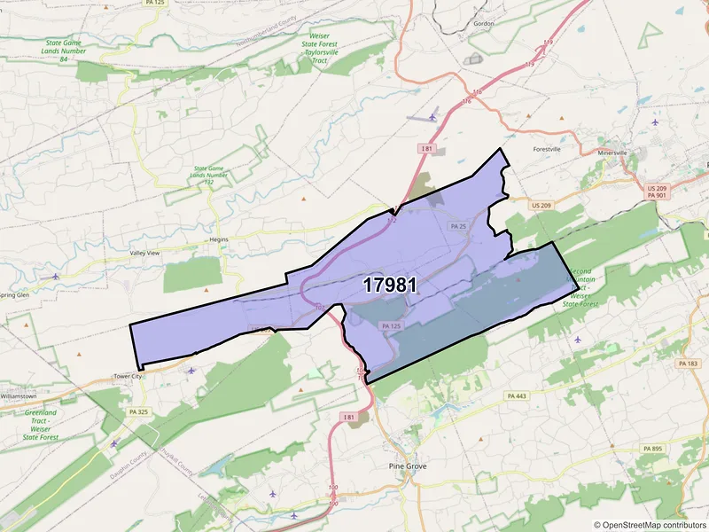 Map of ZIP Code 17981 — Tremont, PA
