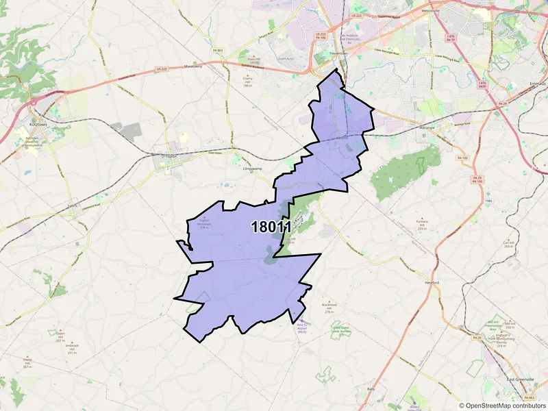 Map of ZIP Code 18011 — Alburtis, PA