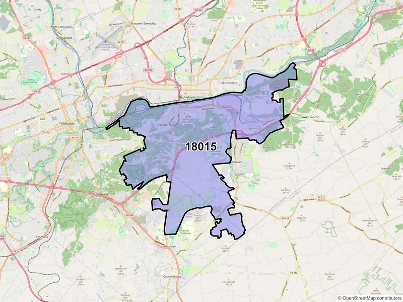 Map of ZIP Code 18015 — Bethlehem, PA