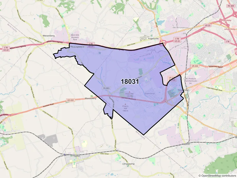 Map of Breinigsville, Pennsylvania and ZIP codes