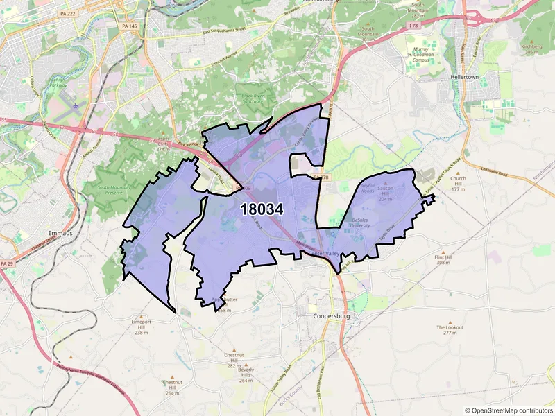 Map of Center Valley, Pennsylvania and ZIP codes
