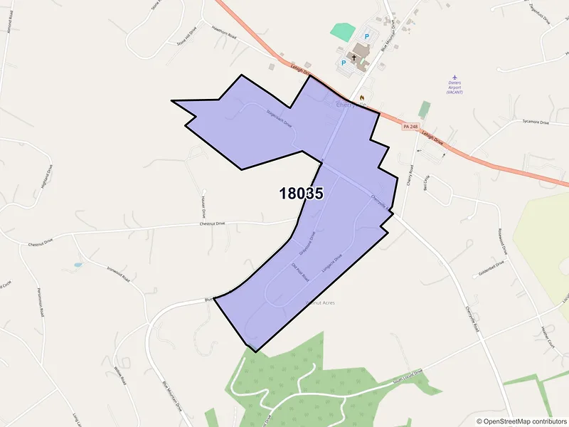 Map of ZIP Code 18035 — Cherryville, PA