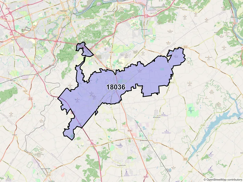 Map of ZIP Code 18036 — Coopersburg, PA