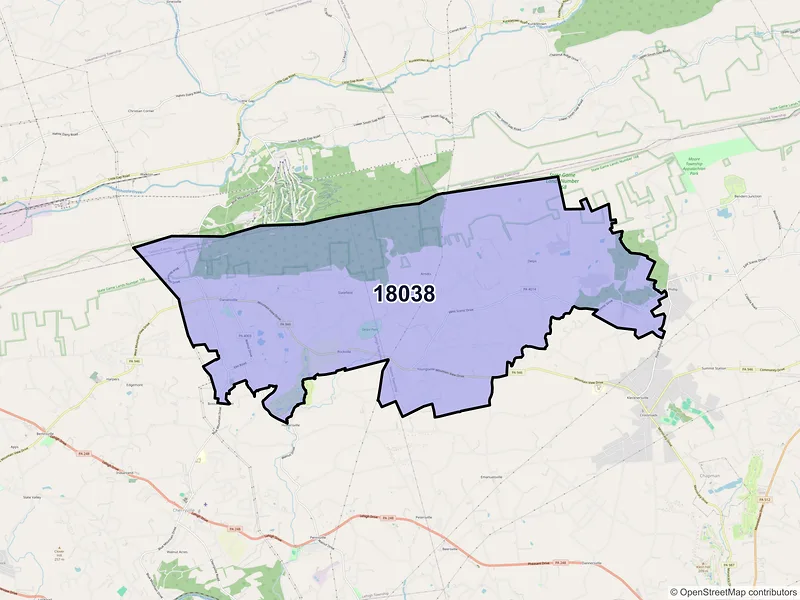 Map of Danielsville, Pennsylvania and ZIP codes