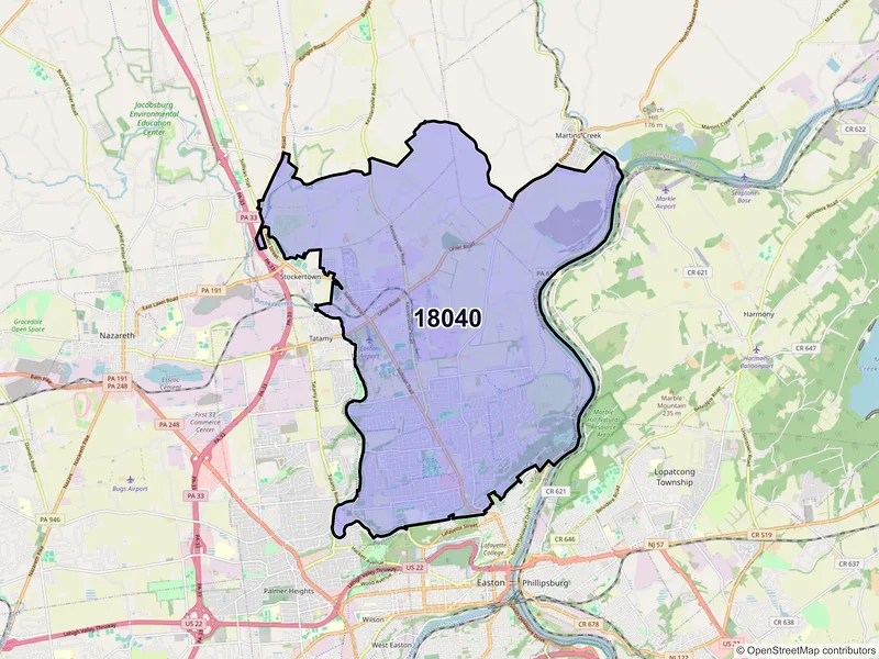 Map of ZIP Code 18040 — Easton, PA