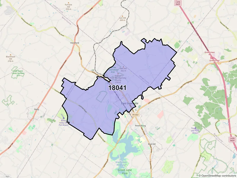 Map of ZIP Code 18041 — East Greenville, PA