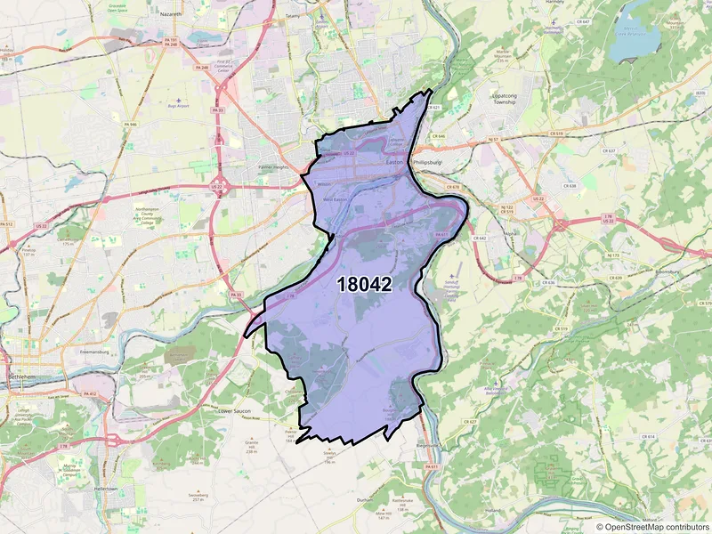 Map of ZIP Code 18042 — Easton, PA