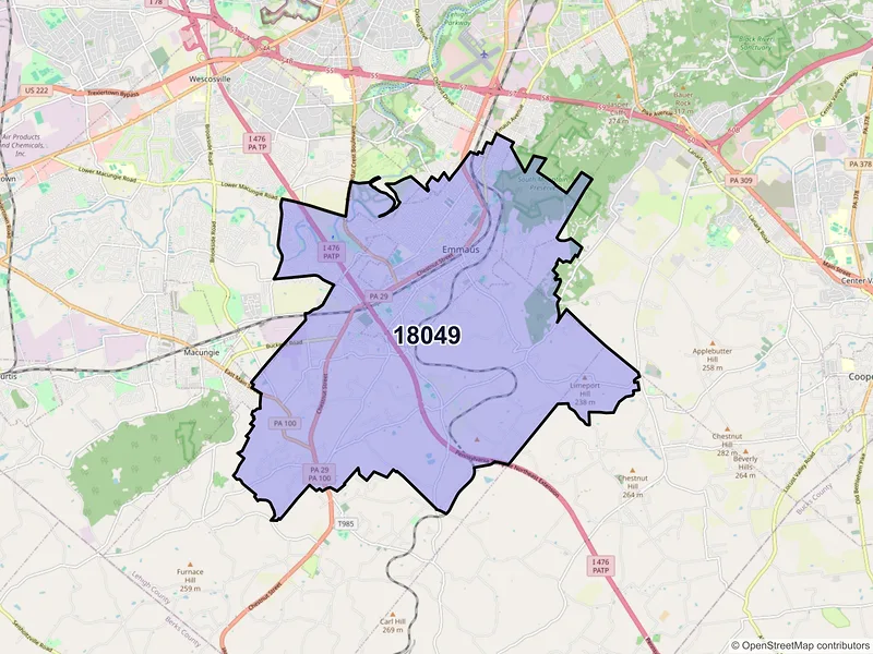 Map of ZIP Code 18049 — Emmaus, PA
