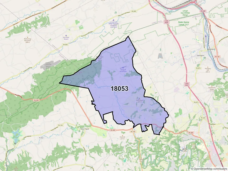 Map of Germansville, Pennsylvania and ZIP codes