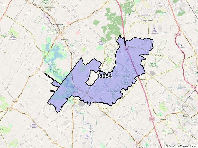 Map of ZIP Code 18054 — Green Lane, PA