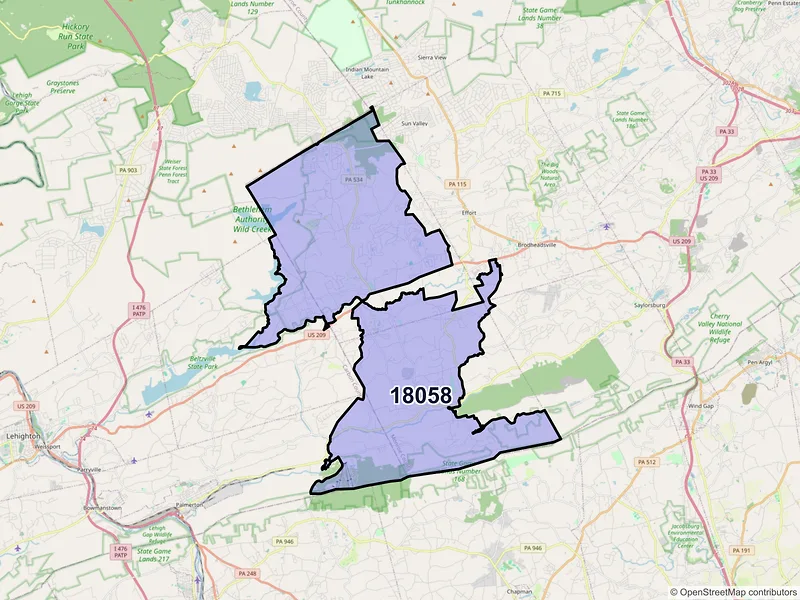 Map of Kunkletown, Pennsylvania and ZIP codes