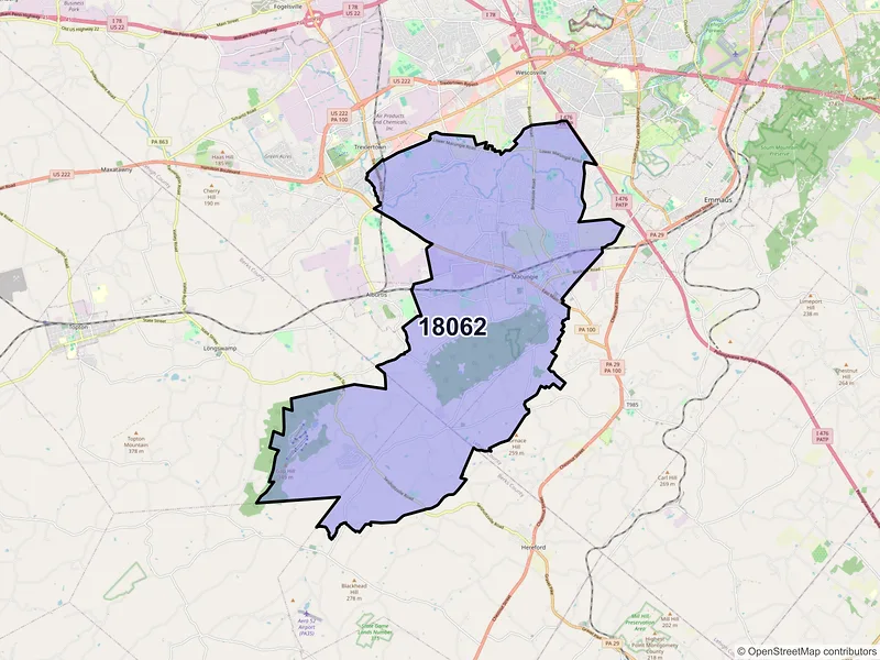 Map of ZIP Code 18062 — Macungie, PA