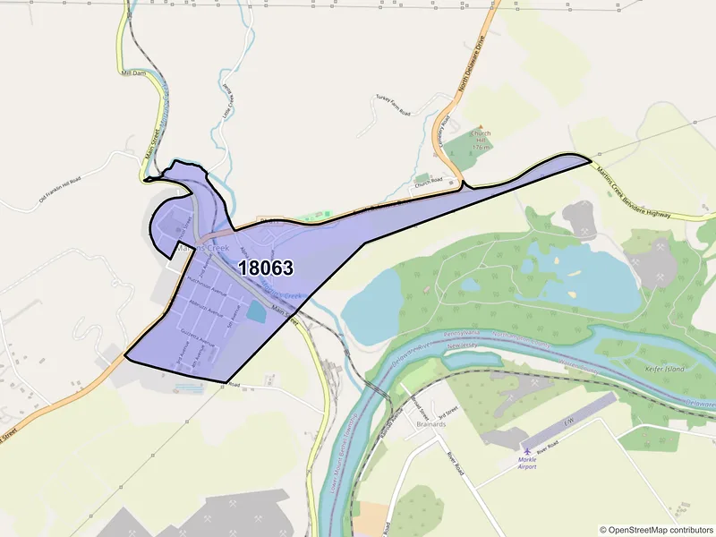 Map of Martins Creek, Pennsylvania and ZIP codes