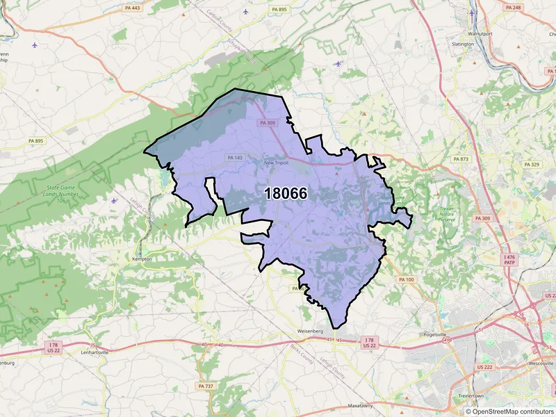 Map of ZIP Code 18066 — New Tripoli, PA