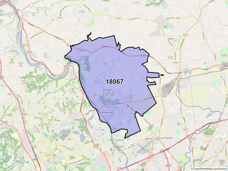 Map of Northampton, Pennsylvania and ZIP codes