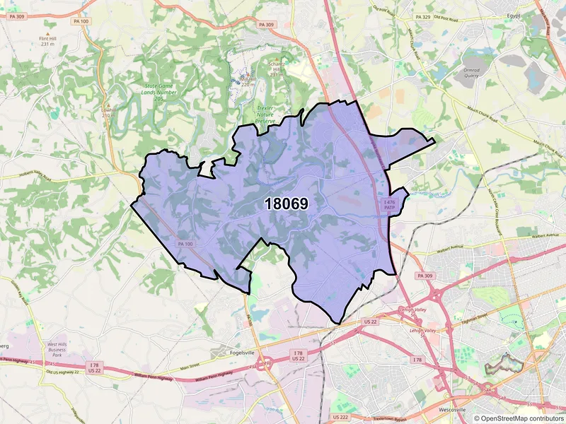 Map of Orefield, Pennsylvania and ZIP codes