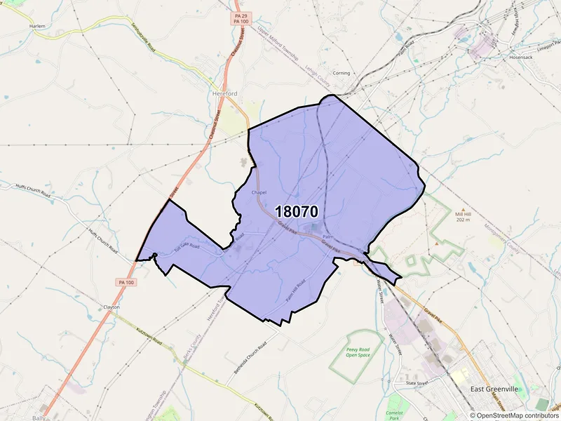 Map of Palm, Pennsylvania and ZIP codes