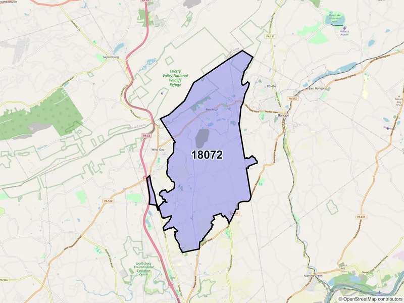 Map of ZIP Code 18072 — Pen Argyl, PA