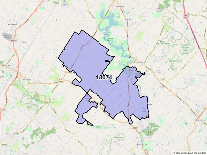 Map of ZIP Code 18074 — Perkiomenville, PA